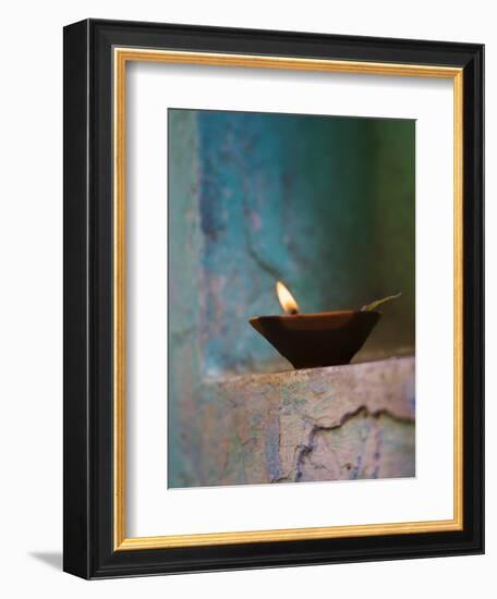 Lamp in a Little Shrine Outside Traditional House, Varanasi, India-Keren Su-Framed Photographic Print