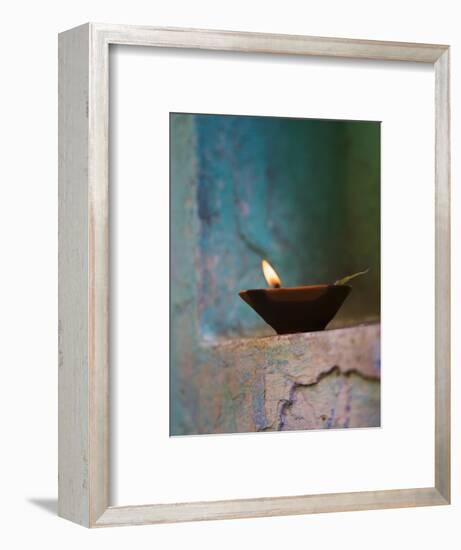 Lamp in a Little Shrine Outside Traditional House, Varanasi, India-Keren Su-Framed Photographic Print