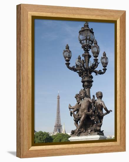 Lamp on the Alexandre Iii Bridge and the Eiffel Tower, Paris, France, Europe-Richard Nebesky-Framed Premier Image Canvas