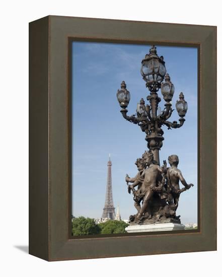 Lamp on the Alexandre Iii Bridge and the Eiffel Tower, Paris, France, Europe-Richard Nebesky-Framed Premier Image Canvas