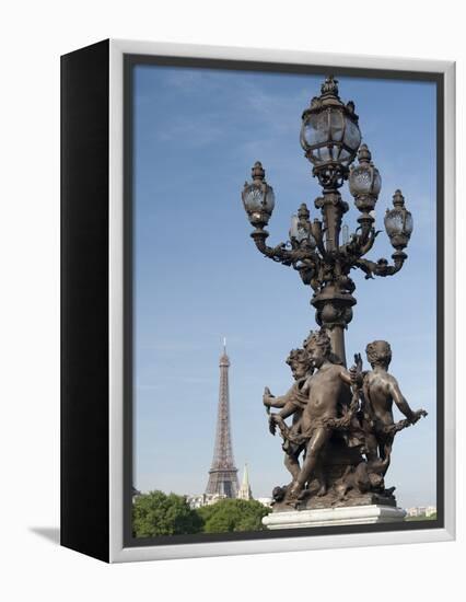 Lamp on the Alexandre Iii Bridge and the Eiffel Tower, Paris, France, Europe-Richard Nebesky-Framed Premier Image Canvas