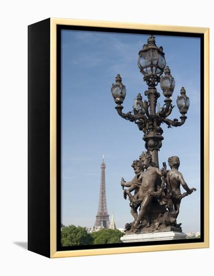 Lamp on the Alexandre Iii Bridge and the Eiffel Tower, Paris, France, Europe-Richard Nebesky-Framed Premier Image Canvas