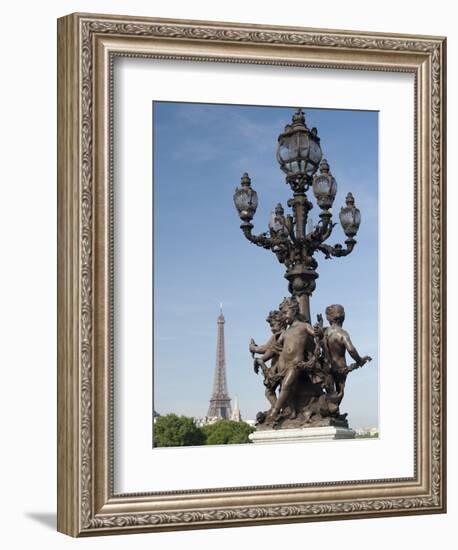 Lamp on the Alexandre Iii Bridge and the Eiffel Tower, Paris, France, Europe-Richard Nebesky-Framed Photographic Print