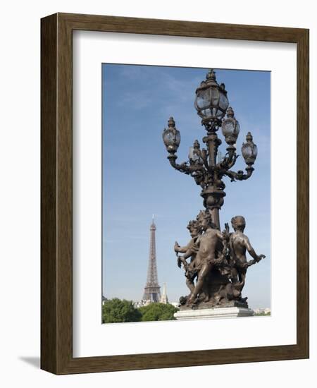 Lamp on the Alexandre Iii Bridge and the Eiffel Tower, Paris, France, Europe-Richard Nebesky-Framed Photographic Print