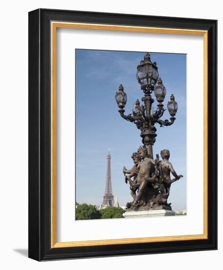 Lamp on the Alexandre Iii Bridge and the Eiffel Tower, Paris, France, Europe-Richard Nebesky-Framed Photographic Print