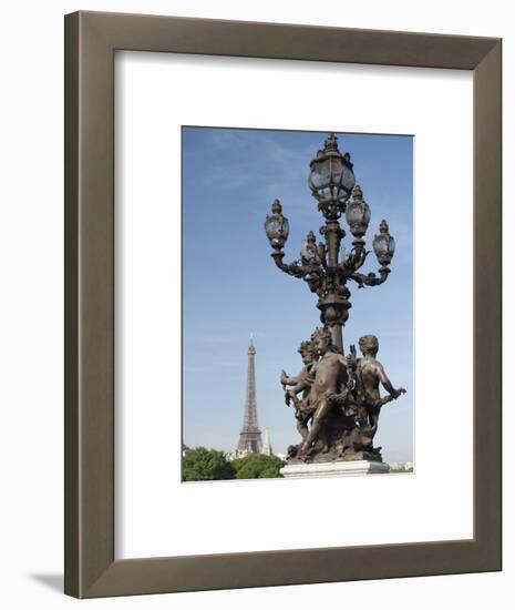 Lamp on the Alexandre Iii Bridge and the Eiffel Tower, Paris, France, Europe-Richard Nebesky-Framed Photographic Print