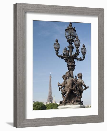 Lamp on the Alexandre Iii Bridge and the Eiffel Tower, Paris, France, Europe-Richard Nebesky-Framed Photographic Print