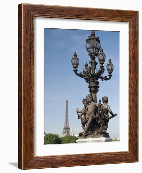Lamp on the Alexandre Iii Bridge and the Eiffel Tower, Paris, France, Europe-Richard Nebesky-Framed Photographic Print