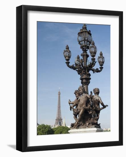 Lamp on the Alexandre Iii Bridge and the Eiffel Tower, Paris, France, Europe-Richard Nebesky-Framed Photographic Print