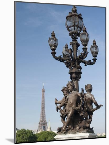 Lamp on the Alexandre Iii Bridge and the Eiffel Tower, Paris, France, Europe-Richard Nebesky-Mounted Photographic Print