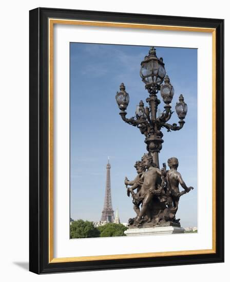 Lamp on the Alexandre Iii Bridge and the Eiffel Tower, Paris, France, Europe-Richard Nebesky-Framed Photographic Print