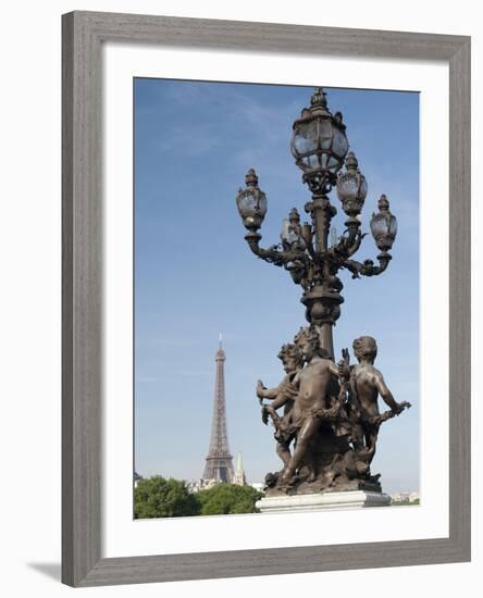 Lamp on the Alexandre Iii Bridge and the Eiffel Tower, Paris, France, Europe-Richard Nebesky-Framed Photographic Print