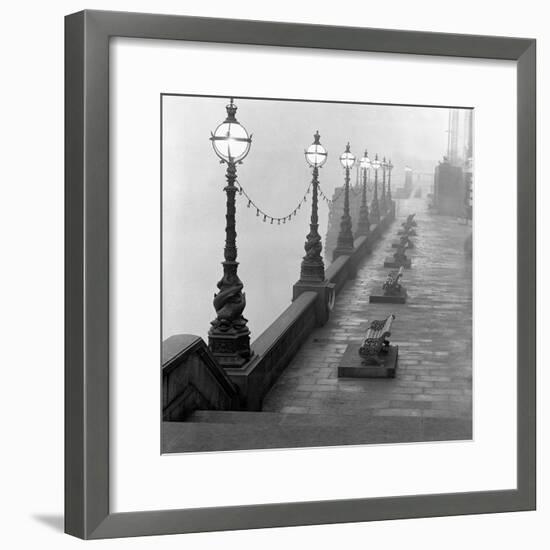 Lamp Posts and Benches by the River Thames-John Gay-Framed Giclee Print
