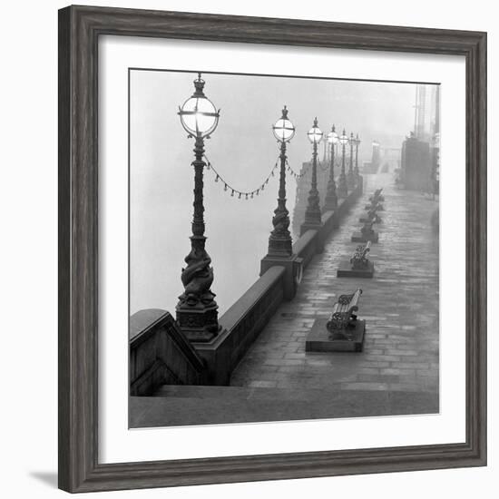 Lamp Posts and Benches by the River Thames-John Gay-Framed Giclee Print