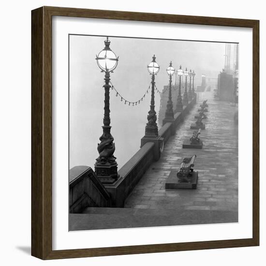 Lamp Posts and Benches by the River Thames-John Gay-Framed Giclee Print