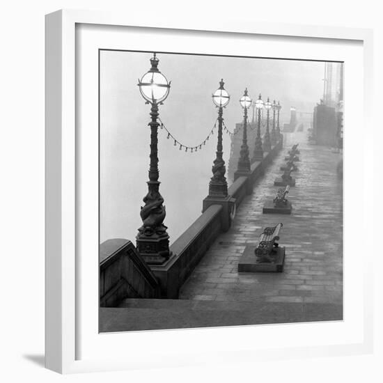 Lamp Posts and Benches by the River Thames-John Gay-Framed Giclee Print