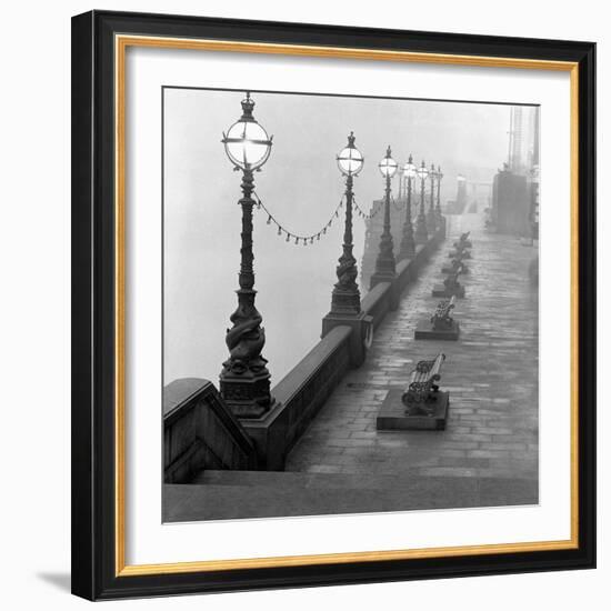 Lamp Posts and Benches by the River Thames-John Gay-Framed Giclee Print
