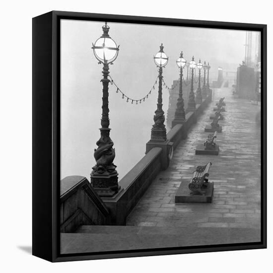 Lamp Posts and Benches by the River Thames-John Gay-Framed Premier Image Canvas