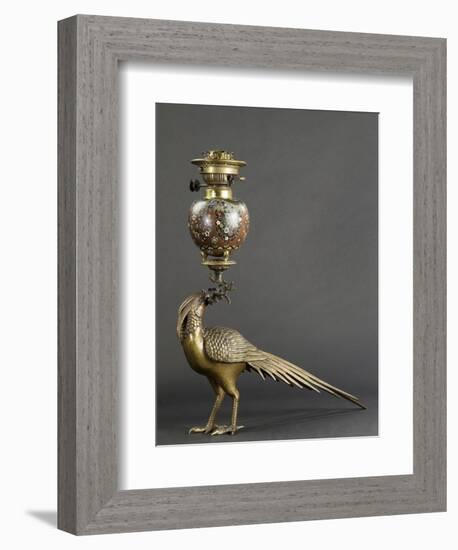 Lampe à pétrole soutenue par un faisan-null-Framed Giclee Print