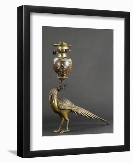 Lampe à pétrole soutenue par un faisan-null-Framed Giclee Print