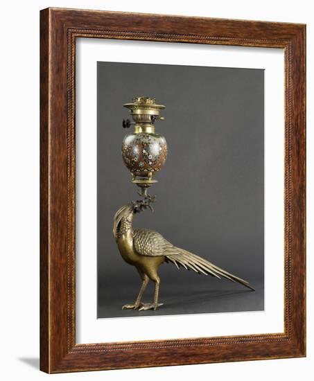 Lampe à pétrole soutenue par un faisan-null-Framed Giclee Print