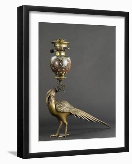 Lampe à pétrole soutenue par un faisan-null-Framed Giclee Print