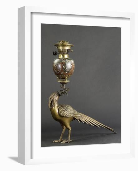 Lampe à pétrole soutenue par un faisan-null-Framed Giclee Print