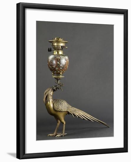 Lampe à pétrole soutenue par un faisan-null-Framed Giclee Print