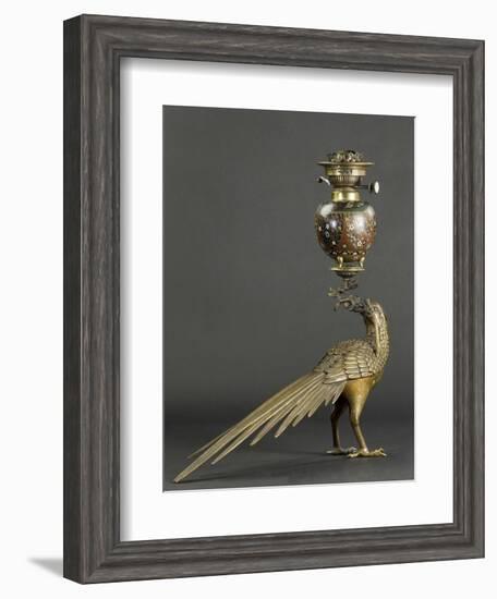 Lampe à pétrole soutenue par un faisan-null-Framed Giclee Print