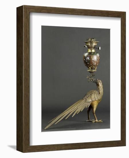 Lampe à pétrole soutenue par un faisan-null-Framed Giclee Print