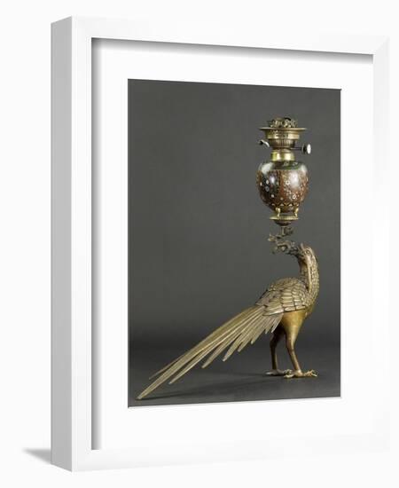 Lampe à pétrole soutenue par un faisan-null-Framed Giclee Print