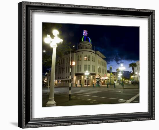 Lampost and Deco Clock Tower in the Art Deco City of Napier, North Island, New Zealand-Don Smith-Framed Photographic Print