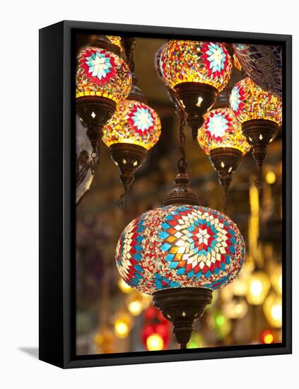 Lamps and Lanterns in Shop in the Grand Bazaar, Istanbul, Turkey-Jon Arnold-Framed Premier Image Canvas