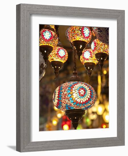 Lamps and Lanterns in Shop in the Grand Bazaar, Istanbul, Turkey-Jon Arnold-Framed Photographic Print