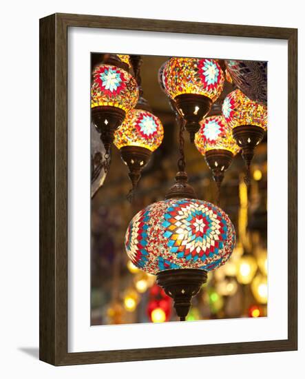 Lamps and Lanterns in Shop in the Grand Bazaar, Istanbul, Turkey-Jon Arnold-Framed Photographic Print