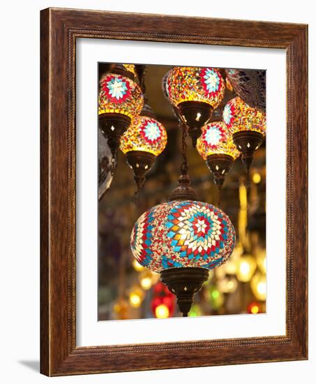 Lamps and Lanterns in Shop in the Grand Bazaar, Istanbul, Turkey-Jon Arnold-Framed Photographic Print