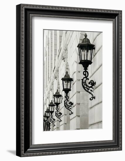 Lamps on Side of Building-Christian Peacock-Framed Art Print