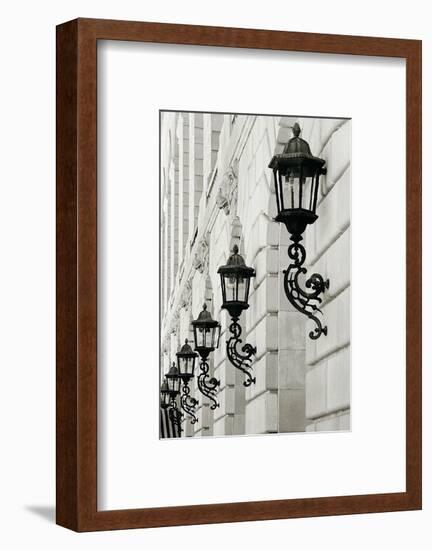 Lamps on Side of Building-Christian Peacock-Framed Art Print