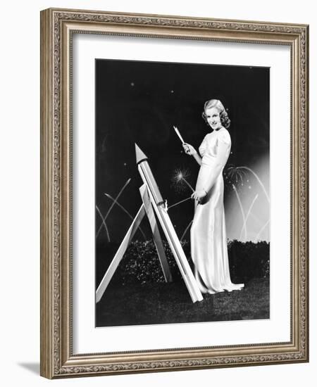 Lana Turner Celebrates with Firworks-null-Framed Photo