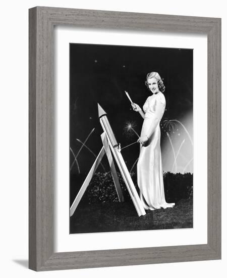 Lana Turner Celebrates with Firworks-null-Framed Photo