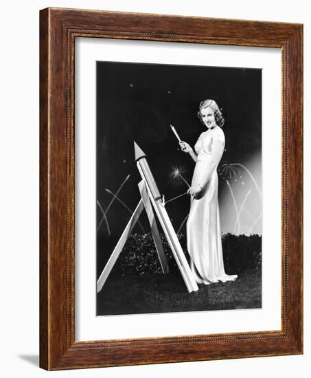 Lana Turner Celebrates with Firworks-null-Framed Photo