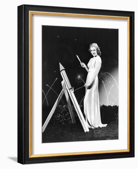 Lana Turner Celebrates with Firworks-null-Framed Photo