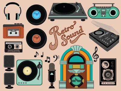 Retro Sound - Set of Music-Related Objects and Clip Art
