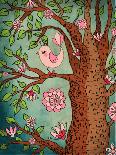 Vintage Wallpaper: Cute Bird Perched On A Flowering Tree-LanaN.-Art Print