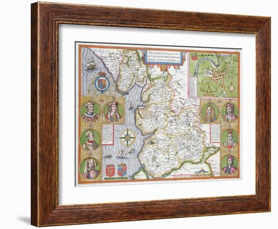 Lancashire in 1610, from John Speed's 'Theatre of the Empire of Great Britaine', First Edition-John Speed-Framed Giclee Print