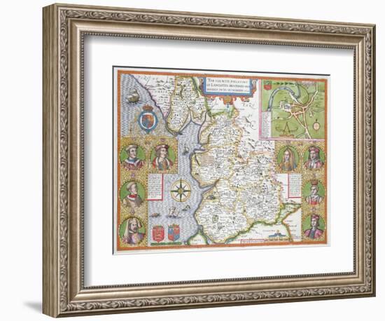 Lancashire in 1610, from John Speed's 'Theatre of the Empire of Great Britaine', First Edition-John Speed-Framed Giclee Print