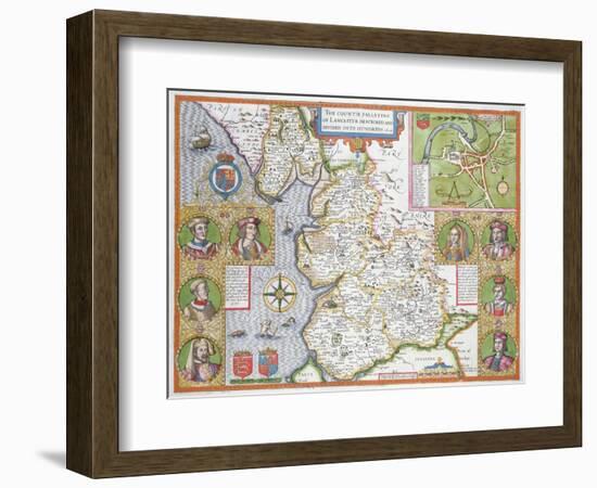 Lancashire in 1610, from John Speed's 'Theatre of the Empire of Great Britaine', First Edition-John Speed-Framed Giclee Print