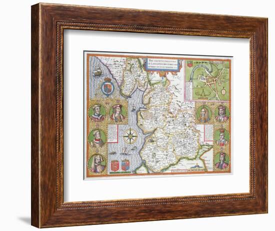 Lancashire in 1610, from John Speed's 'Theatre of the Empire of Great Britaine', First Edition-John Speed-Framed Giclee Print