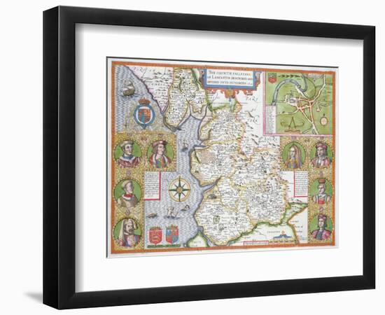 Lancashire in 1610, from John Speed's 'Theatre of the Empire of Great Britaine', First Edition-John Speed-Framed Giclee Print