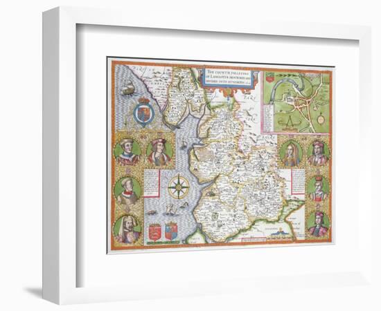 Lancashire in 1610, from John Speed's 'Theatre of the Empire of Great Britaine', First Edition-John Speed-Framed Giclee Print